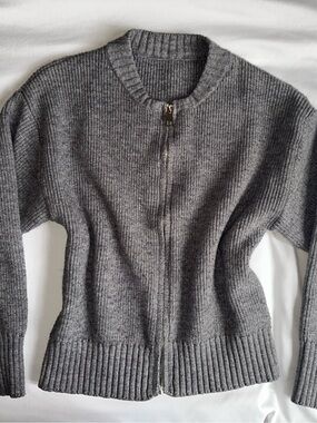 Source Unknown Gray Ribbed Zip Cardigan